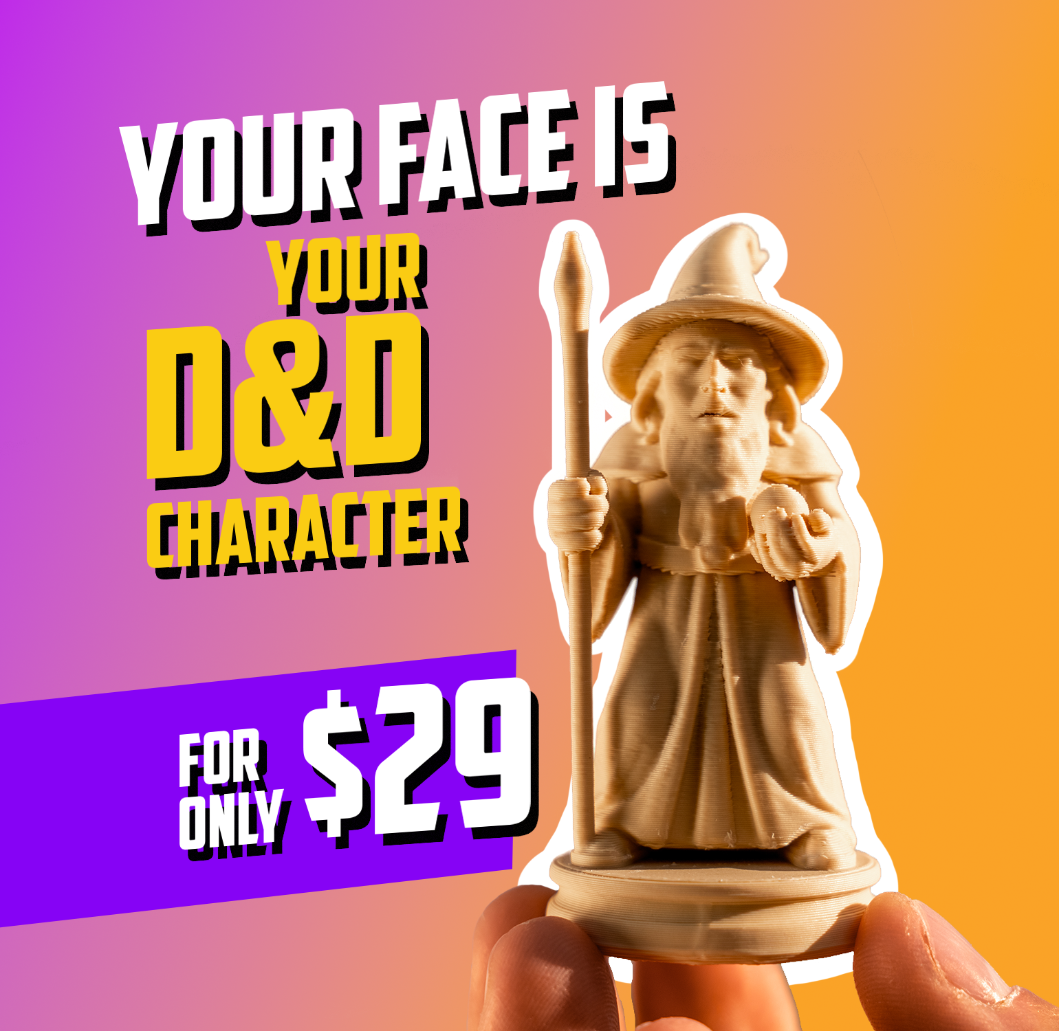Custom D&D Miniature with your Face | Tabletop Mini | RPG Character Gift